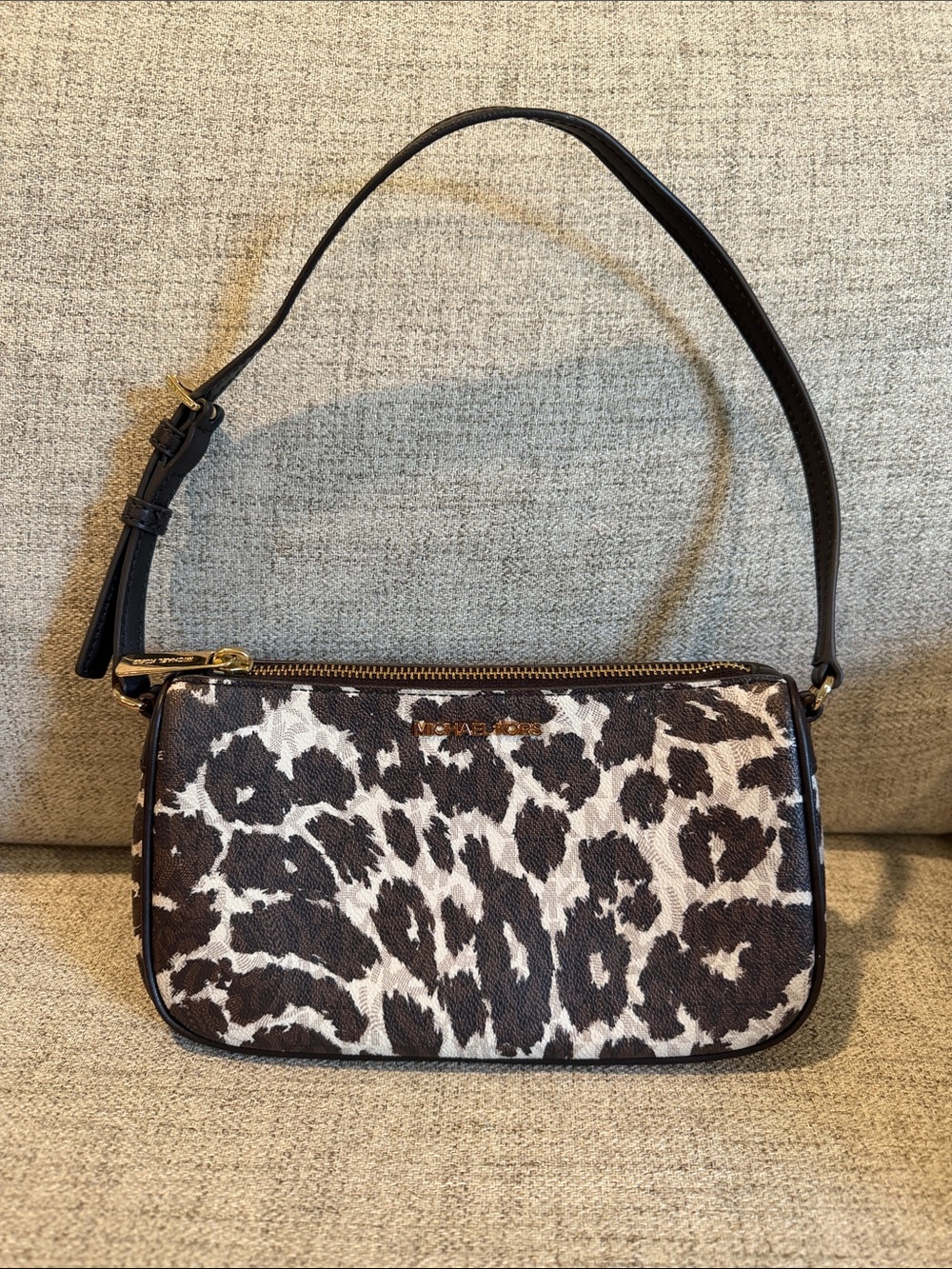 Michael Kors Leopard Print Shoulder Bag-Used-Black/Brown/cream